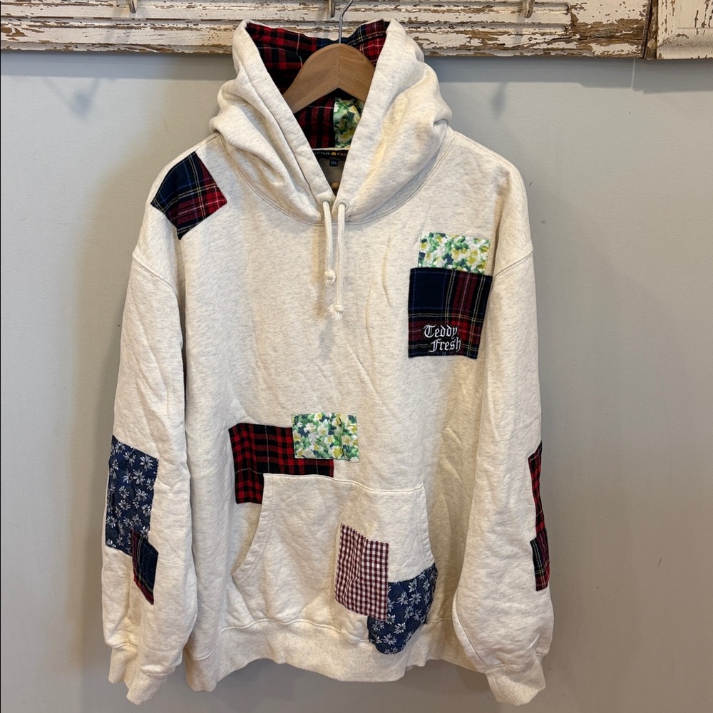Teddy Fresh White Patchwork Hoodie